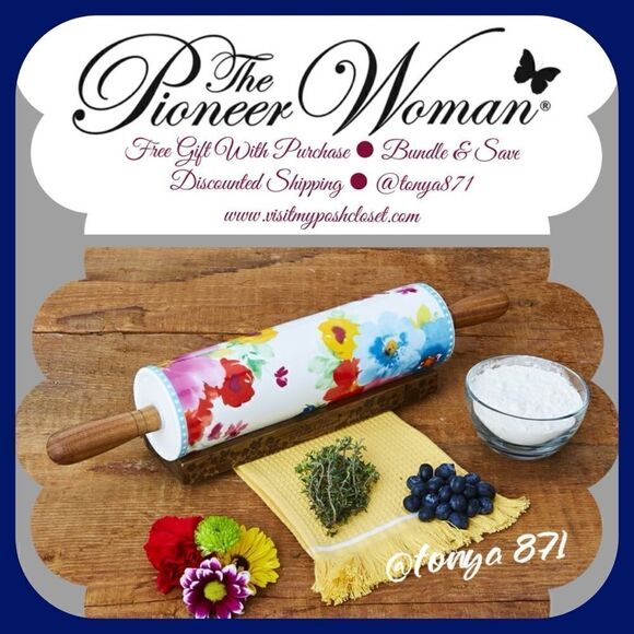 🦋 New Pioneer Woman Breezy Blossom Rolling Pin with Stand - Picture 1 of 7